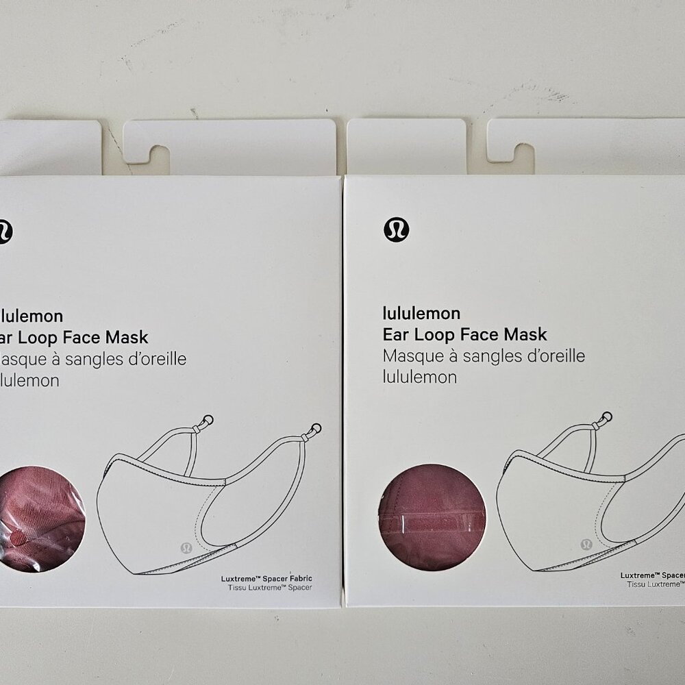 2 x NIB LULULEMON BRRO Pink Rose Ear Loop Adjustable Face Mask Unisex OS
